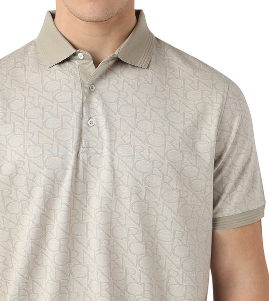 White Button-Up Jacquard Cotton Polo T-Shirt