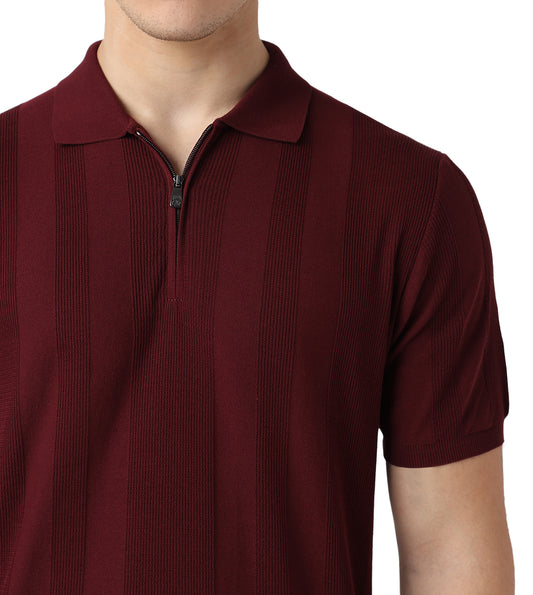Wine Button-Up Cotton Polo T-Shirt
