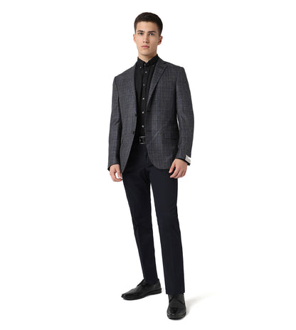 Black two-button silk and wool jacket