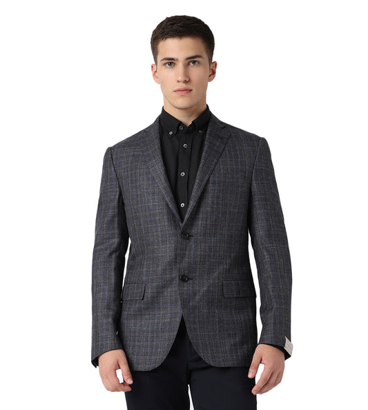 Black two-button silk and wool jacket