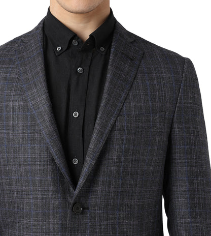 Black two-button silk and wool jacket