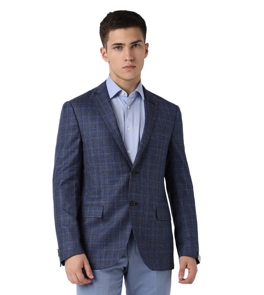 Blue Two-Button Silk and Wool Jacket