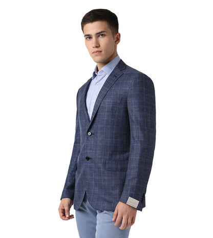 Corneliani Blue Two-Button Silk and Wool Jacket