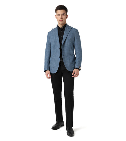 Corneliani Blue Two-Button Linen and Wool Jacket