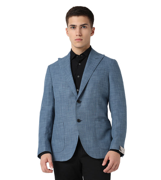 Blue Two-Button Linen and Wool Jacket