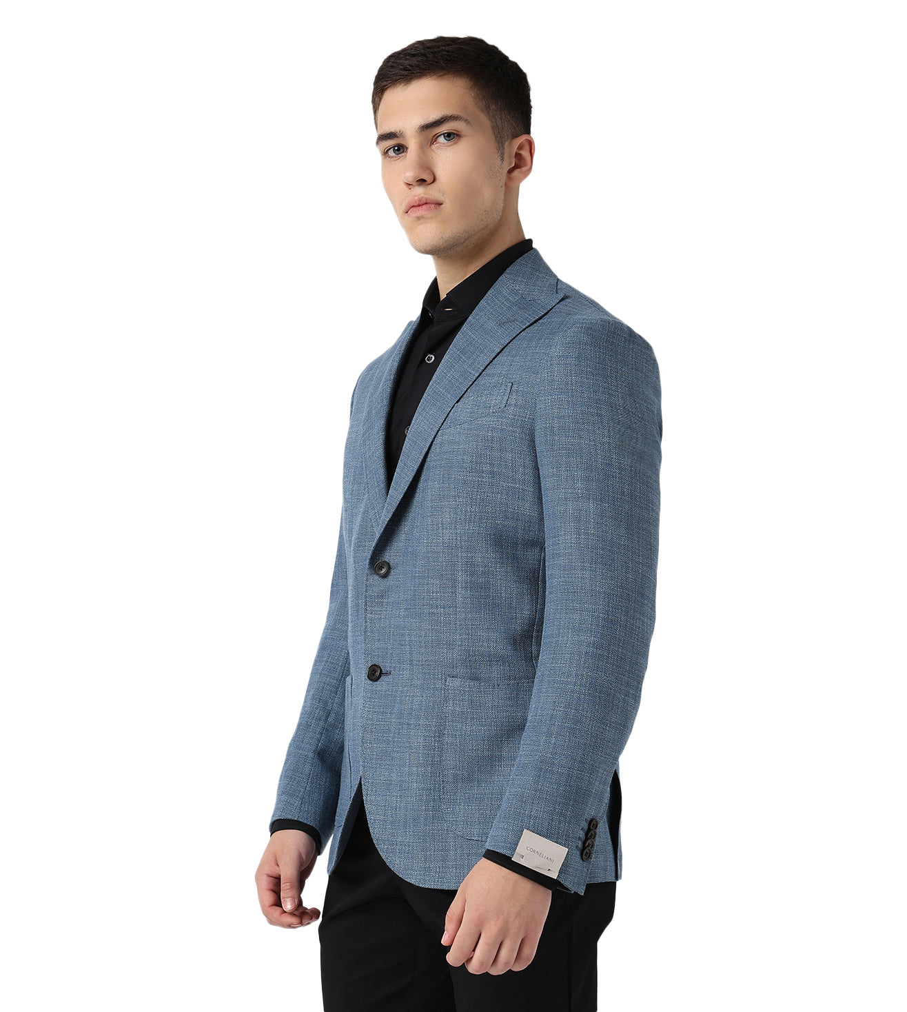 Corneliani Blue Two-Button Linen and Wool Jacket
