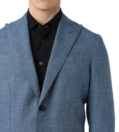 Corneliani Blue Two-Button Linen and Wool Jacket