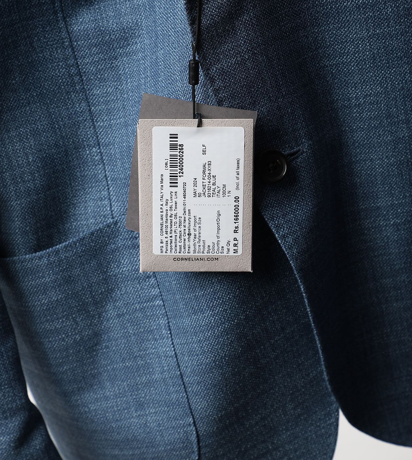 Corneliani Blue Two-Button Linen and Wool Jacket