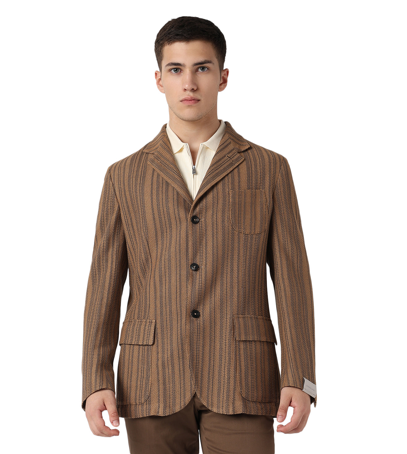 Corneliani Light Brown Knitted Casual Jacket