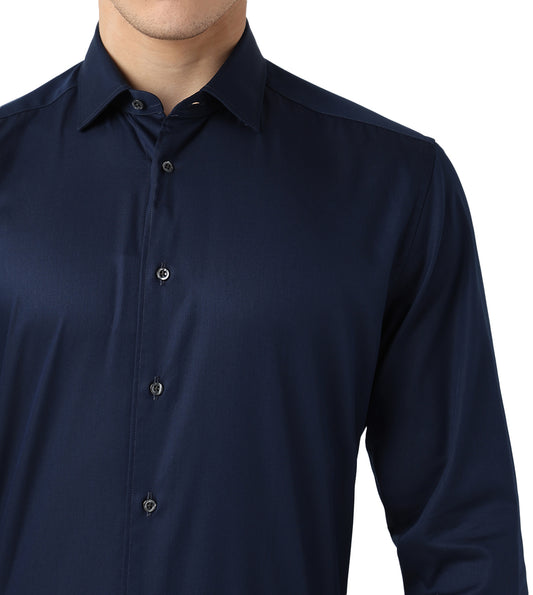 Corneliani Navy Blue Textured Technical Fabric Shirt
