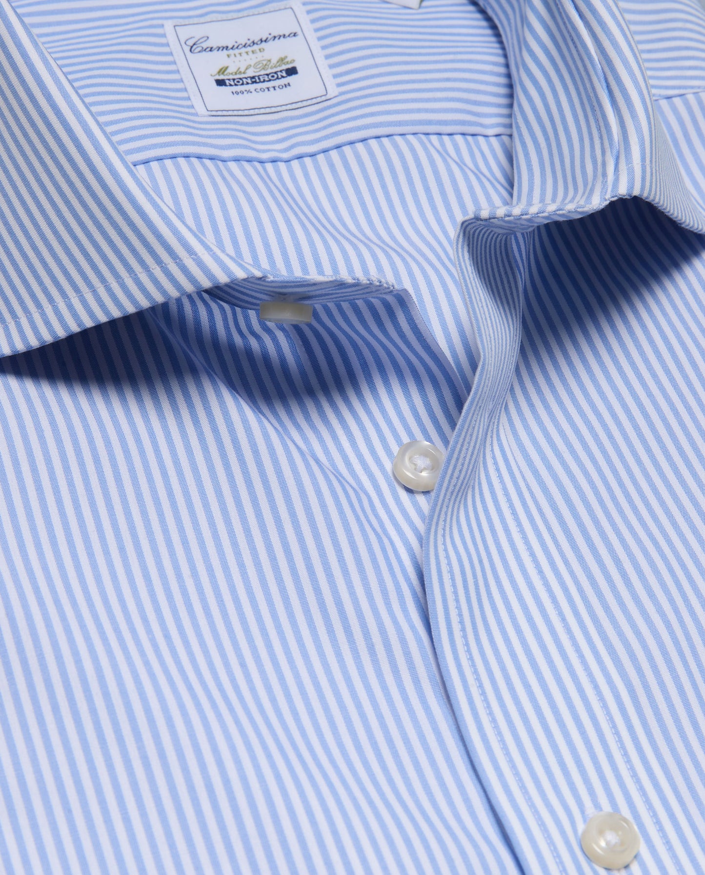 Camicissima Men’s Light Blue Non-Iron Permanent Fitted Cotton Shirt