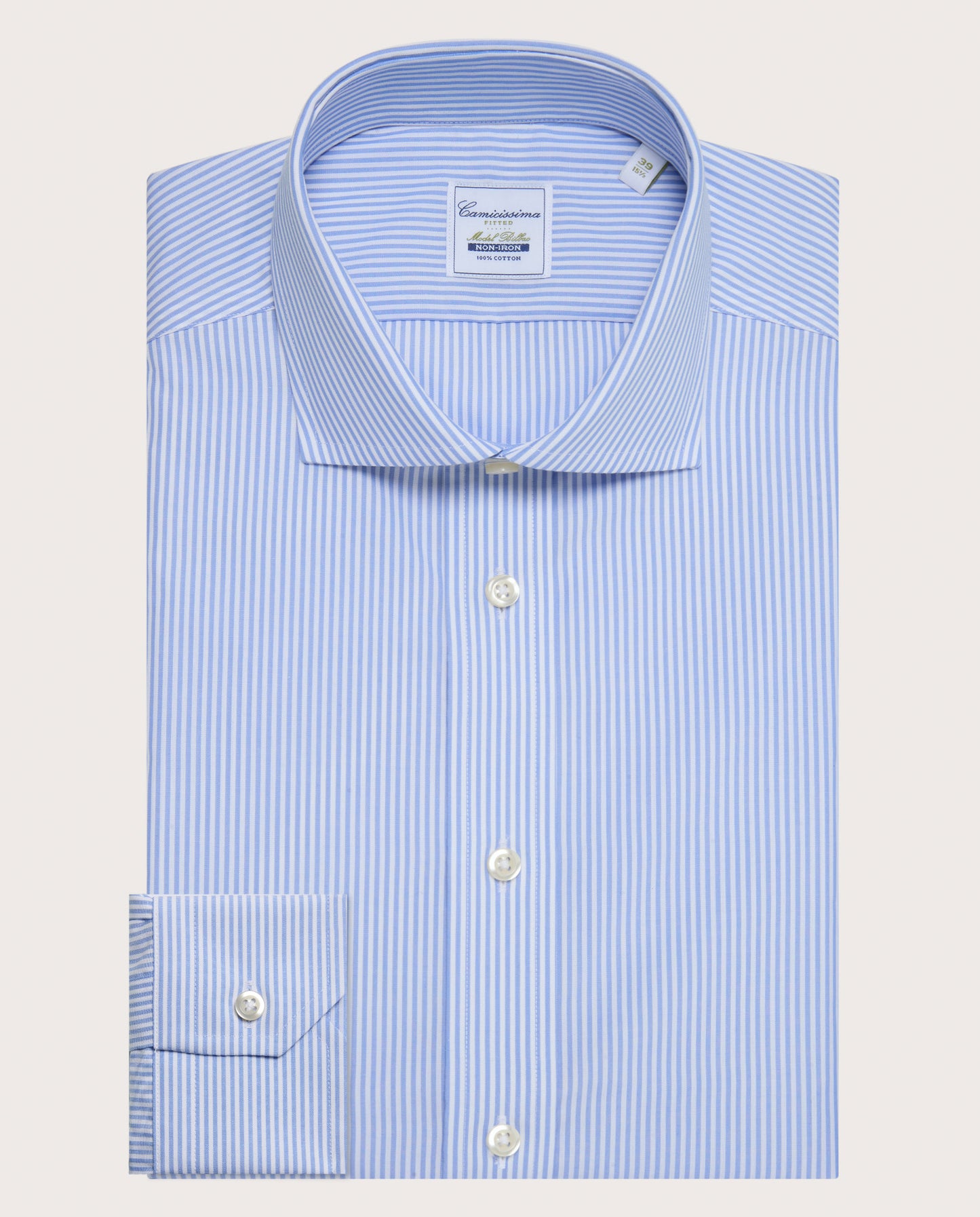 Camicissima Men’s Light Blue Non-Iron Permanent Fitted Cotton Shirt