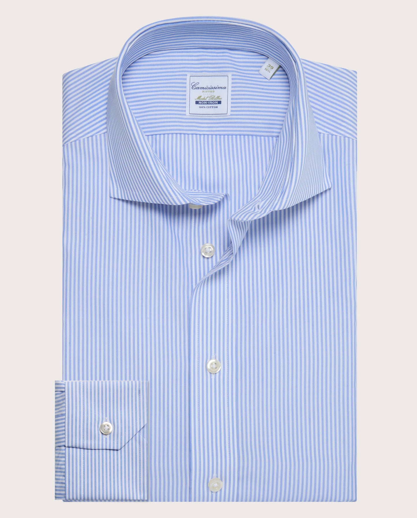 Camicissima Men’s Light Blue Non-Iron Permanent Fitted Cotton Shirt