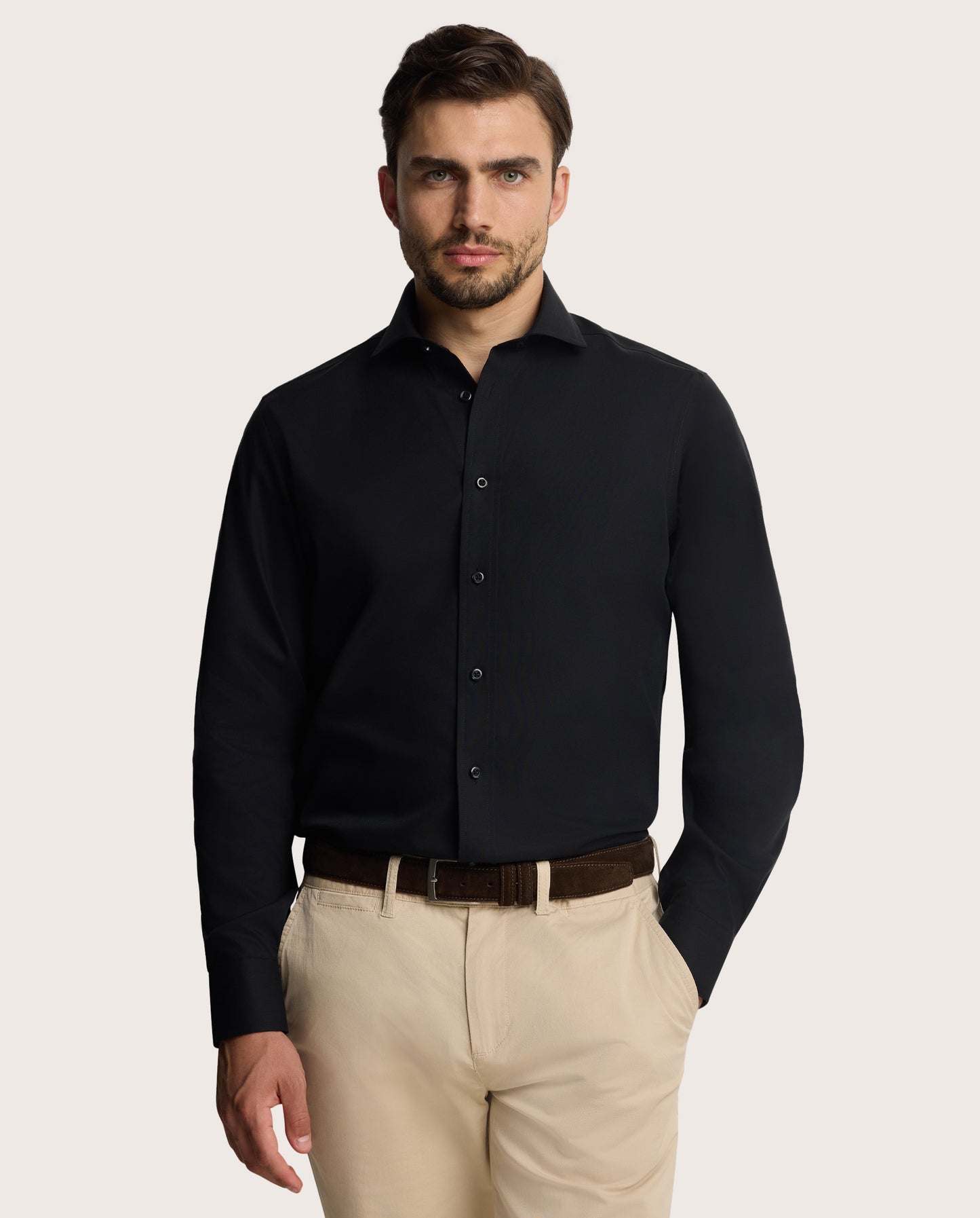 Camicissima Men’s Black Non-Iron Permanent Slim Fit Cotton Shirt