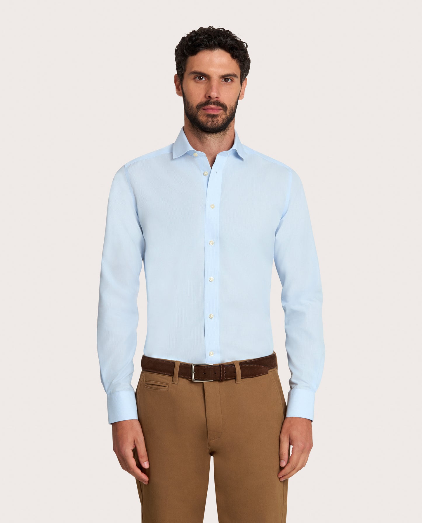 Camicissima Men’s Light Blue Non-Iron Permanent Fitted Cotton Shirt
