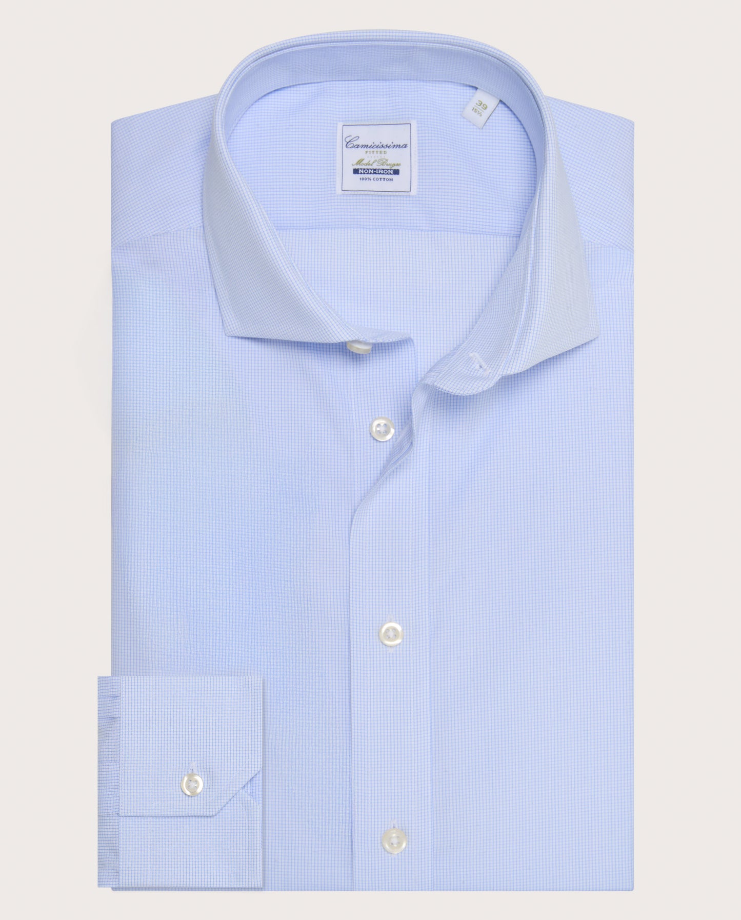 Camicissima Men’s Light Blue Non-Iron Permanent Fitted Cotton Shirt