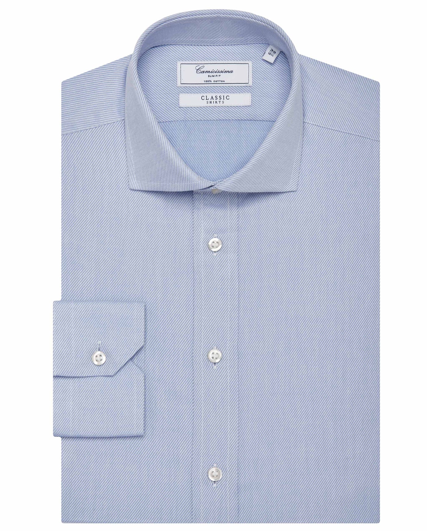 Camicissima Men’s Slim Fit Twill Shirt – Light Blue | Classic Full Sleeves