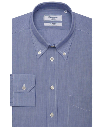 Men’s Slim Fit Stripe Button-Down Shirt – Dark Blue | Classic Full Sleeves