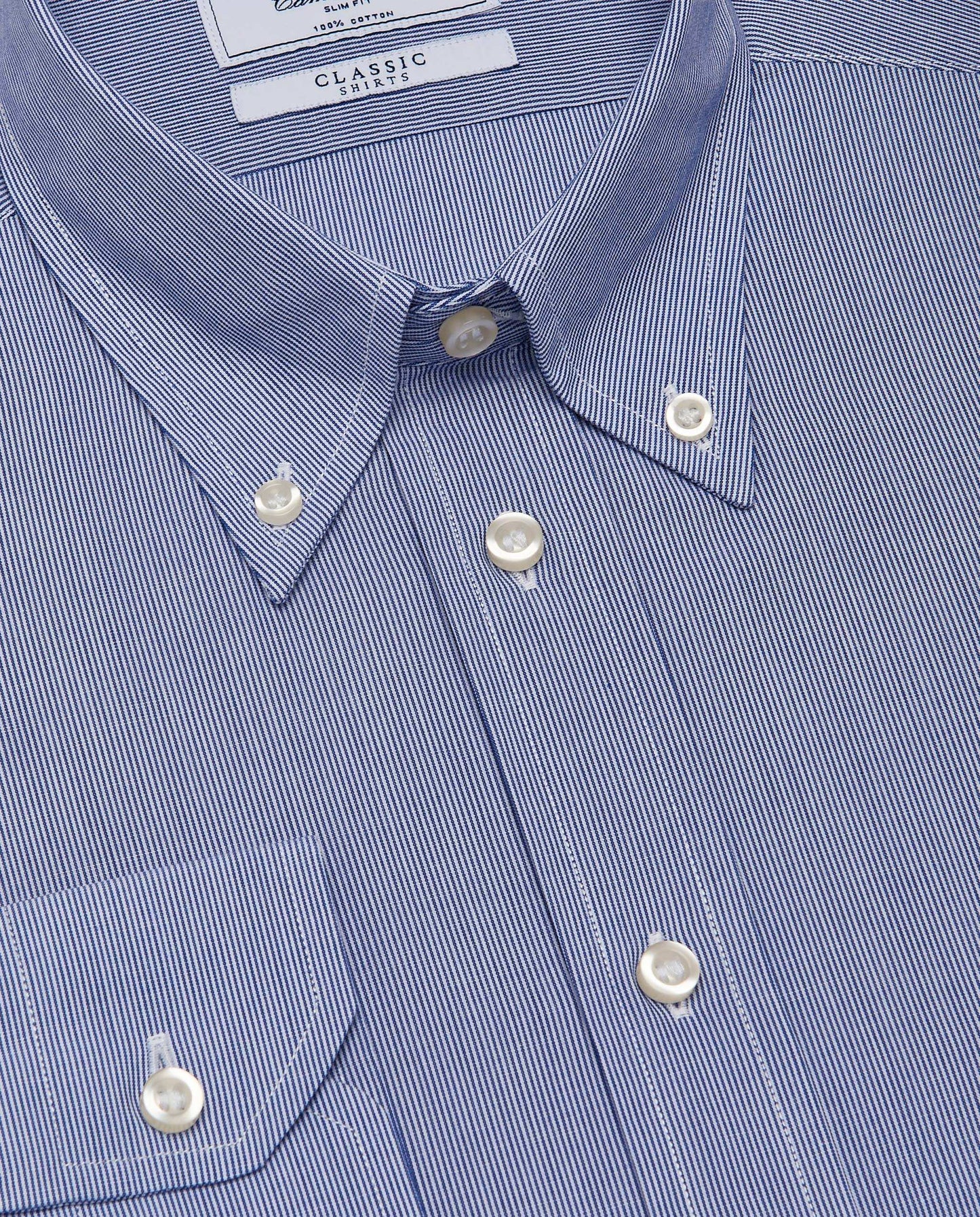 Men’s Slim Fit Stripe Button-Down Shirt – Dark Blue | Classic Full Sleeves