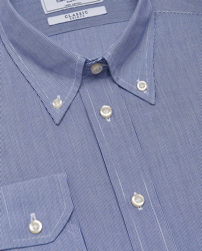 Men’s Slim Fit Stripe Button-Down Shirt – Dark Blue | Classic Full Sleeves