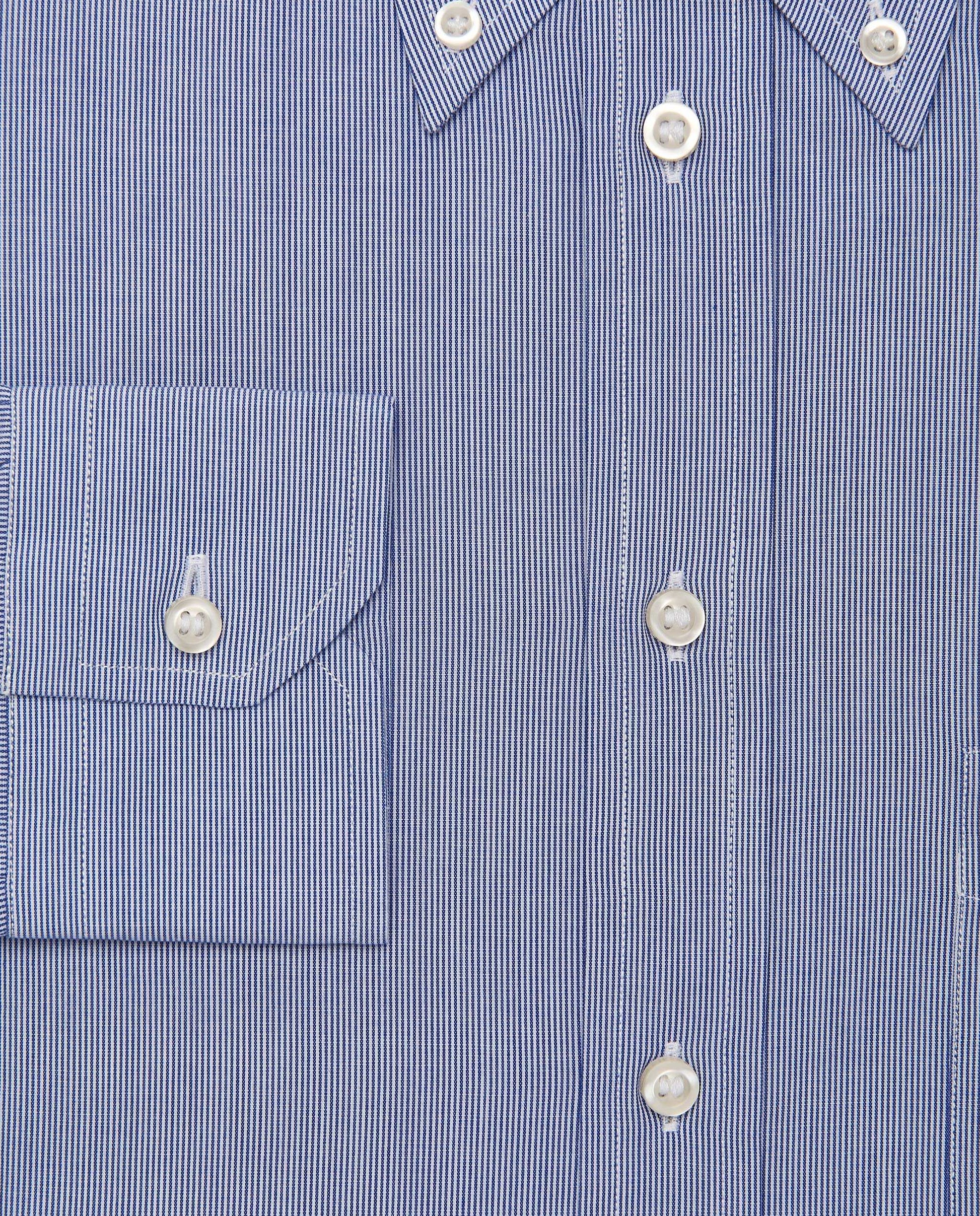 Men’s Slim Fit Stripe Button-Down Shirt – Dark Blue | Classic Full Sleeves
