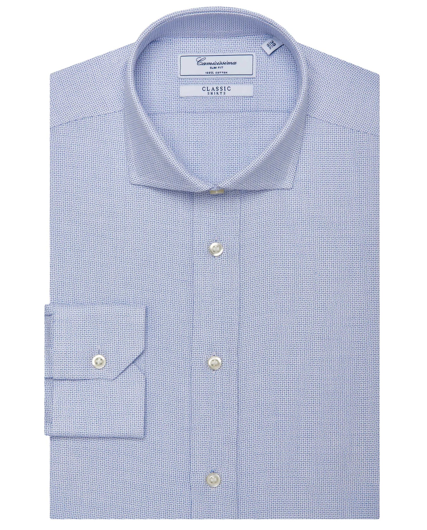 Camicissima Men’s Slim Fit Dobby Shirt – Light Blue | 100% Cotton | Casual Full Sleeves