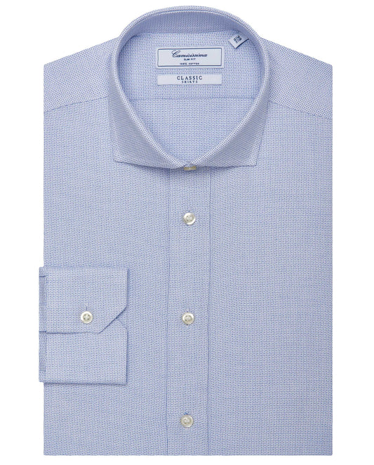 Camicissima Men’s Slim Fit Dobby Shirt – Light Blue | 100% Cotton | Casual Full Sleeves