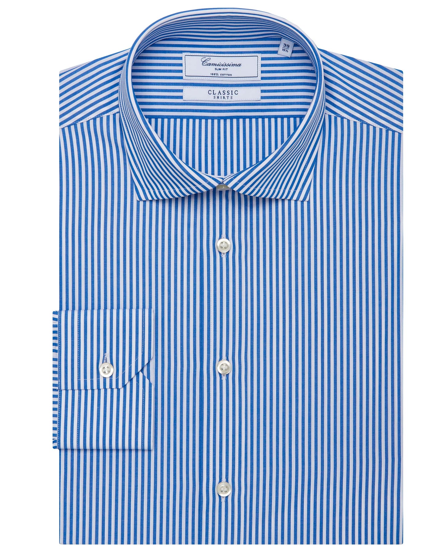 Camicissima Men’s Slim Fit Stripe Shirt – Blue | 100% Cotton | Classic Full Sleeves