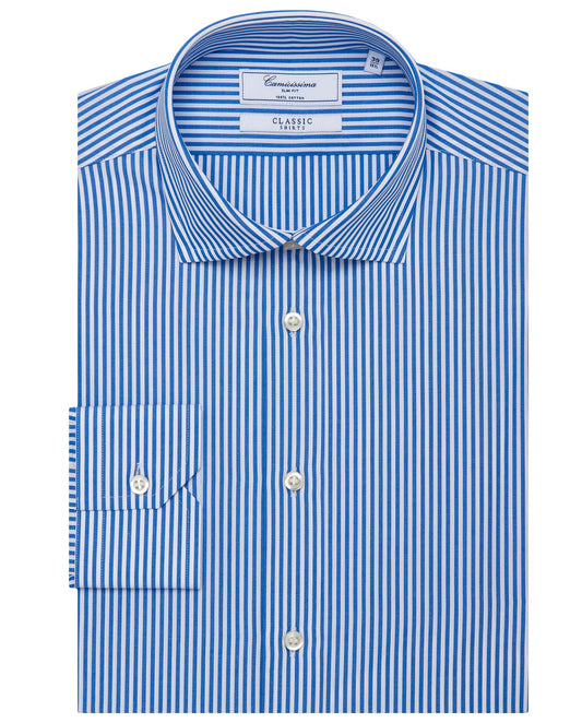 Camicissima Men’s Slim Fit Stripe Shirt – Blue | 100% Cotton | Classic Full Sleeves
