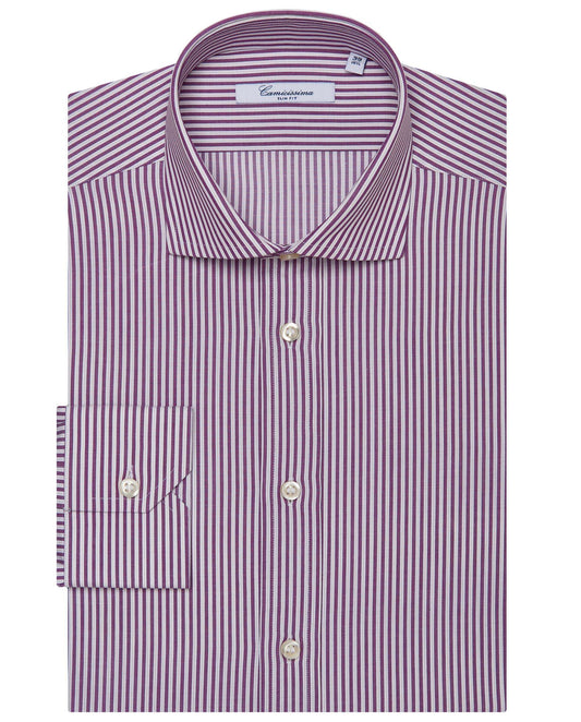 Men’s Slim Fit Striped Shirt – Violet | Fancy Full Sleeves | 100% Cotton