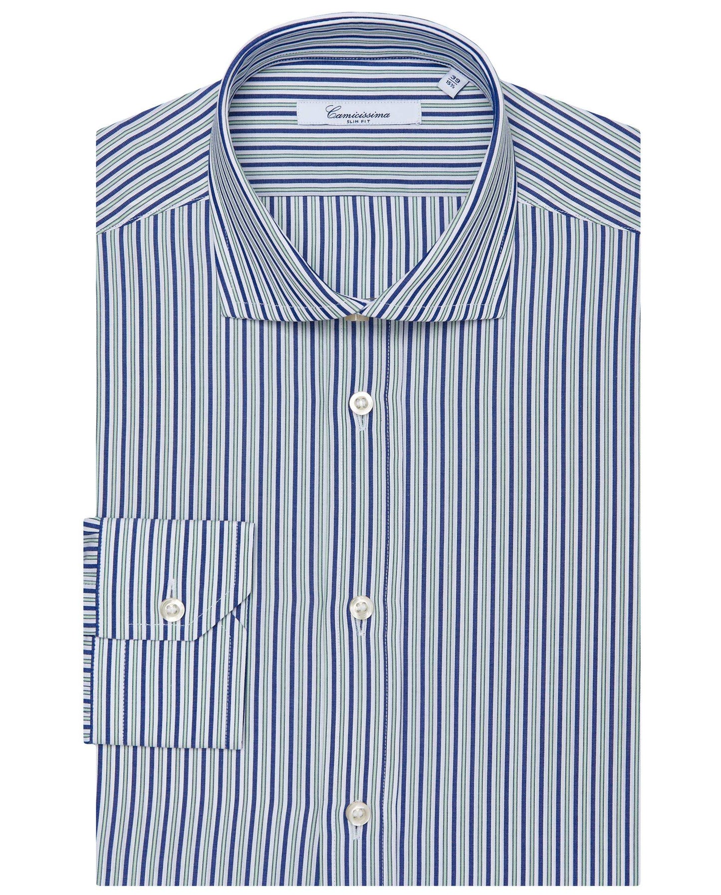 Men’s Slim Fit Striped Shirt – Green | Fancy Full Sleeves | 100% Cotton