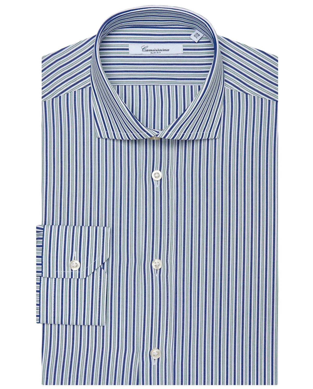 Camicissima Men’s Slim Fit Striped Shirt – Green | Fancy Full Sleeves | 100% Cotton