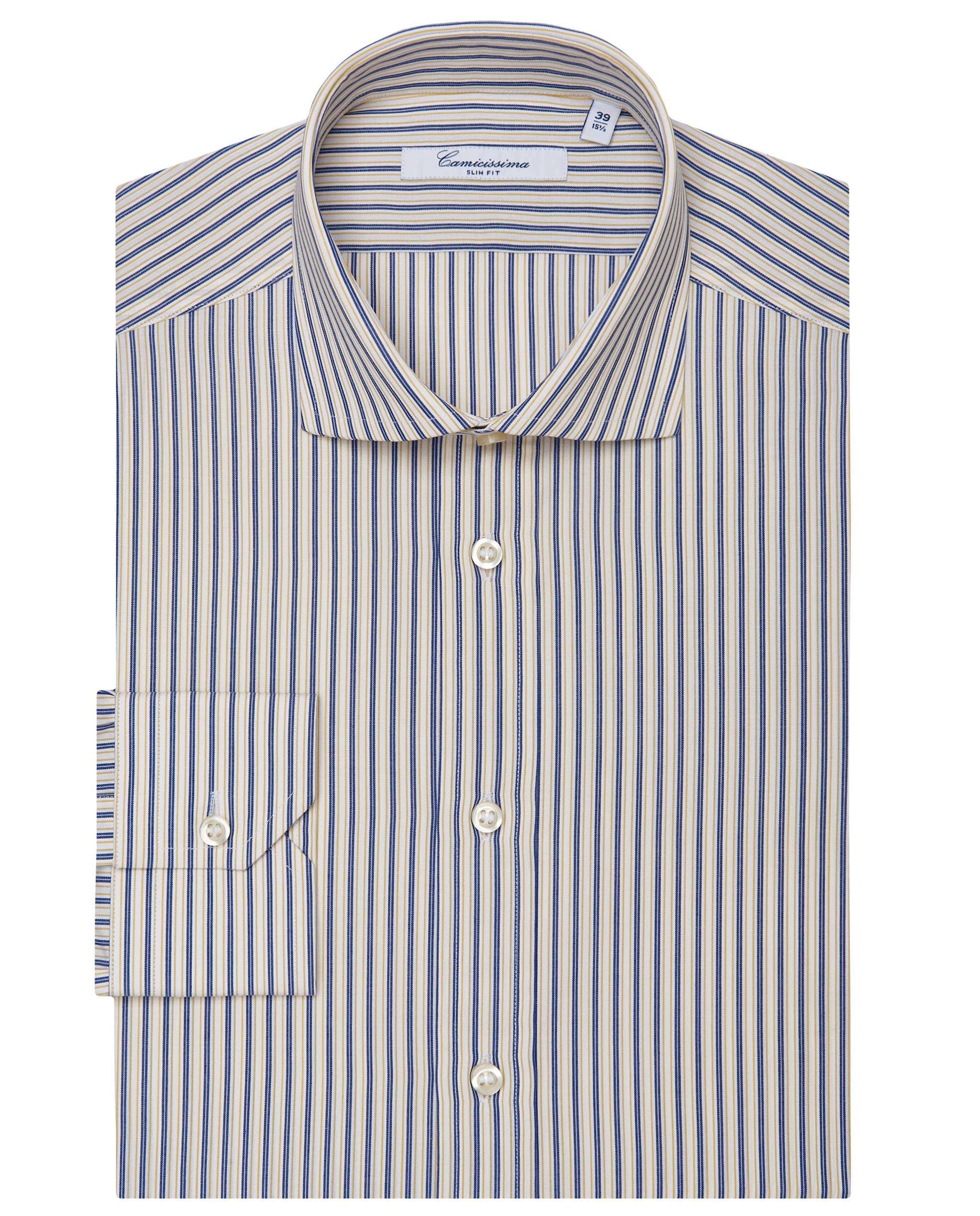 Men’s Slim Fit Striped Shirt – Mustard | Fancy Full Sleeves | 100% Cotton
