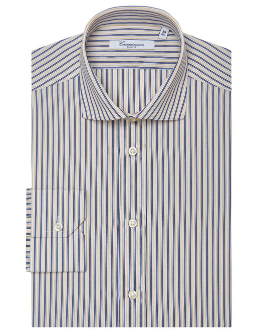 Men’s Slim Fit Striped Shirt – Mustard | Fancy Full Sleeves | 100% Cotton