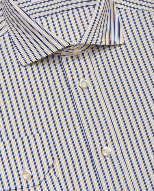 Men’s Slim Fit Striped Shirt – Mustard | Fancy Full Sleeves | 100% Cotton