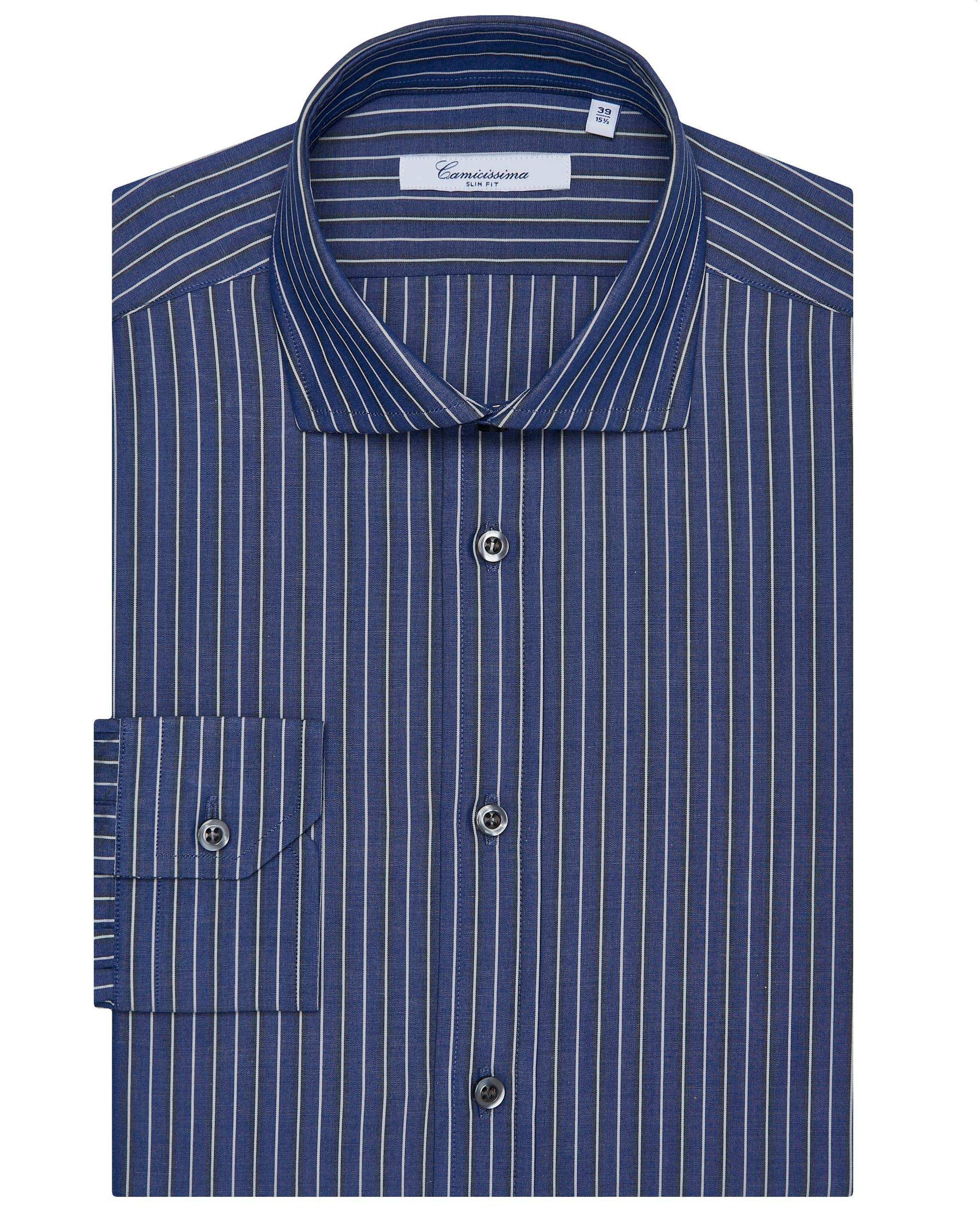 Men’s Slim Fit Striped Shirt – Blue Navy | Fancy Full Sleeves | 100% Cotton