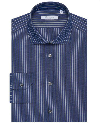Men’s Slim Fit Striped Shirt – Blue Navy | Fancy Full Sleeves | 100% Cotton