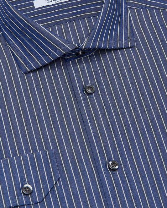 Men’s Slim Fit Striped Shirt – Blue Navy | Fancy Full Sleeves | 100% Cotton