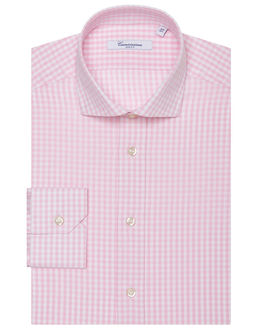 Camicissima Men’s Slim Fit Checked Shirt – Pink | 100% Cotton | Fancy Full Sleeves