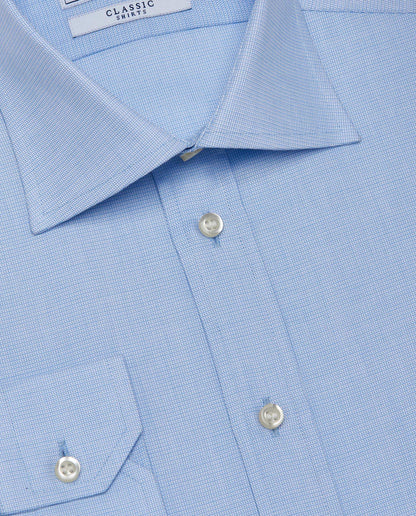 Men’s Fitted Self-Textured Shirt – Light Blue | 100% Cotton | Classic Full Sleeves