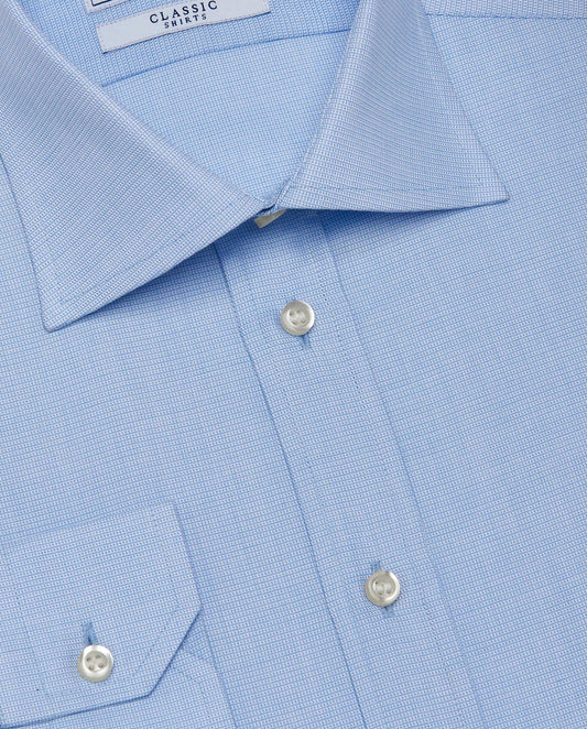 Men’s Fitted Self-Textured Shirt – Light Blue | 100% Cotton | Classic Full Sleeves