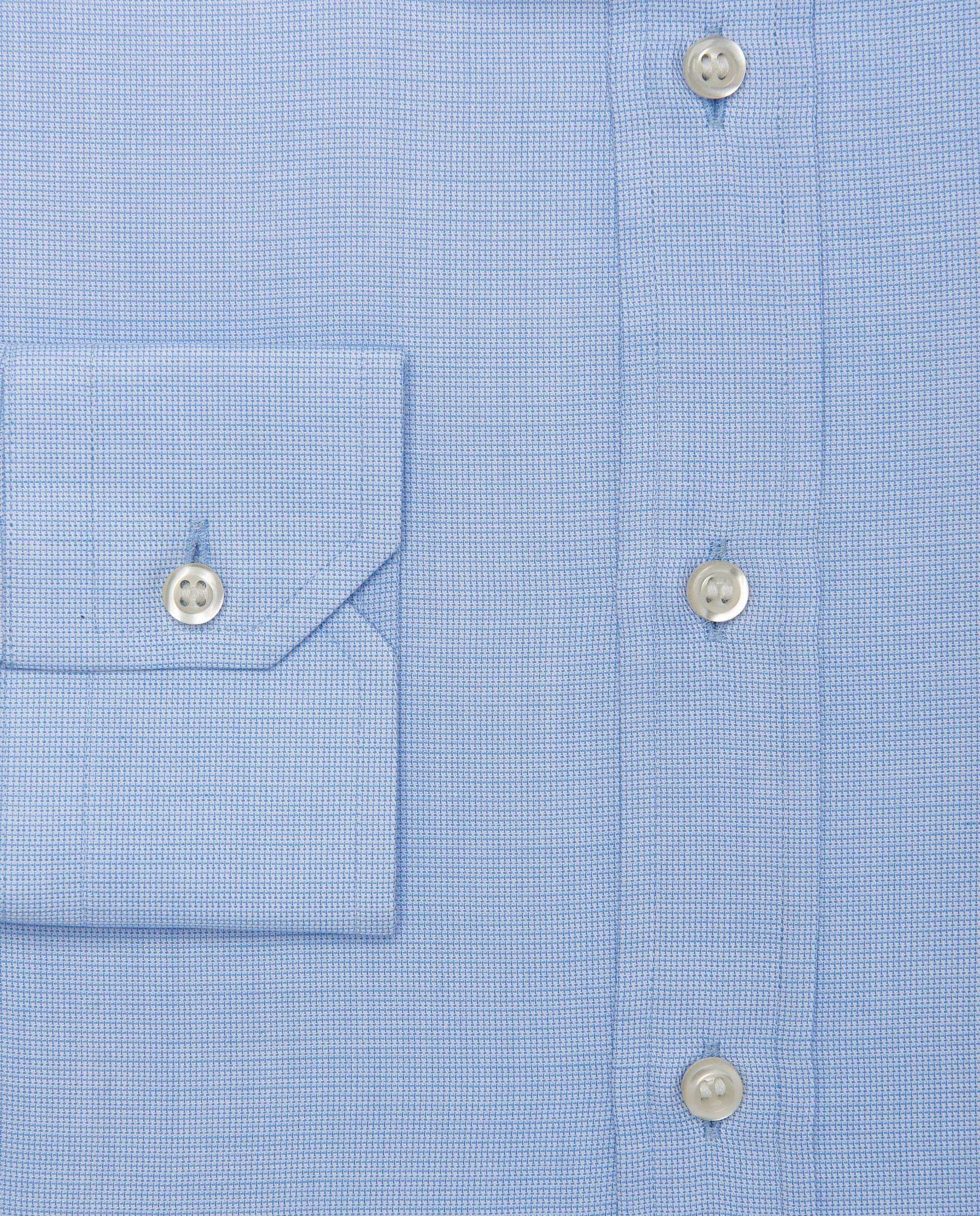 Men’s Fitted Self-Textured Shirt – Light Blue | 100% Cotton | Classic Full Sleeves