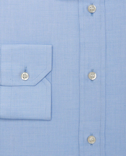 Men’s Fitted Self-Textured Shirt – Light Blue | 100% Cotton | Classic Full Sleeves