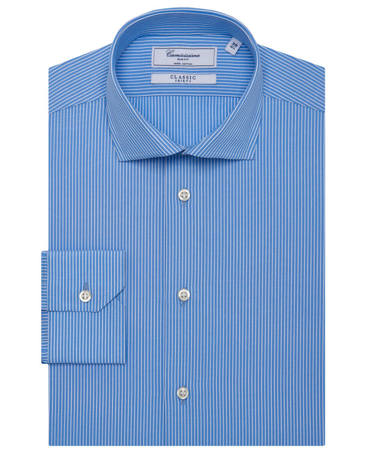 Camicissima Men’s Slim Fit Striped Shirt – Light Blue | 100% Cotton | Classic Full Sleeves