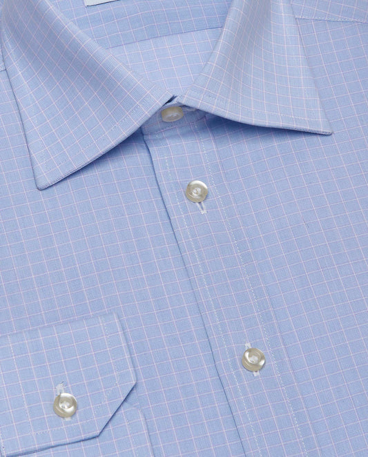 Men’s Checked Shirt – Light Blue | 100% Cotton | Fancy Full Sleeves