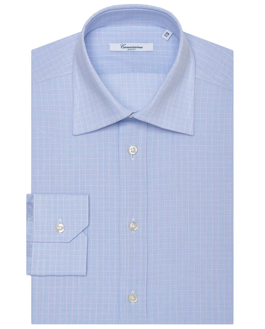 Camicissima Men’s Checked Shirt – Light Blue | 100% Cotton | Fancy Full Sleeves