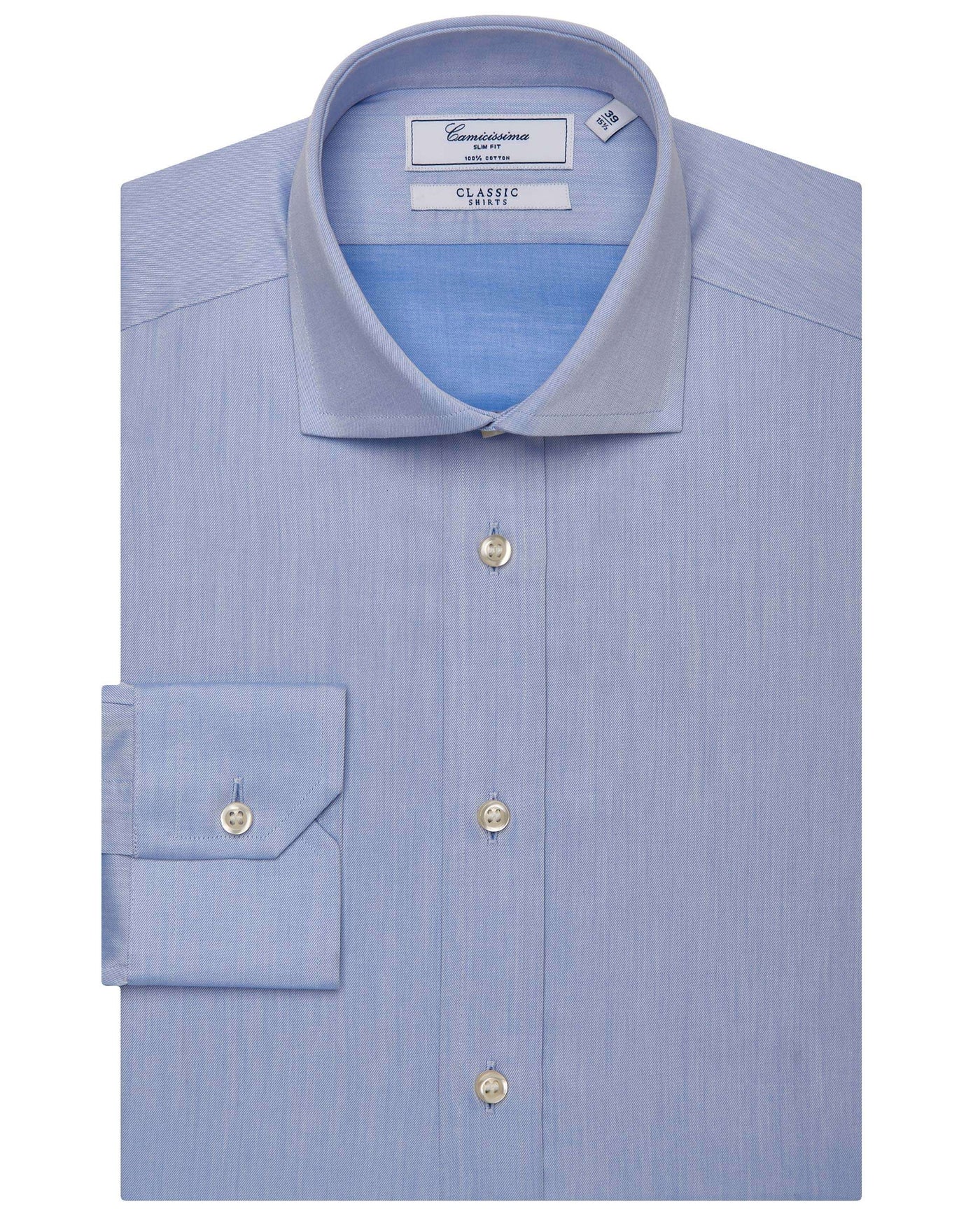 Camicissima Men’s Slim Fit Twill Shirt – Light Blue | Classic Full Sleeves | 100% Cotton