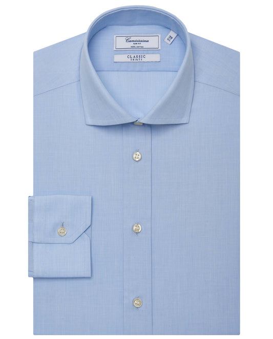 Camicissima Men’s Slim Fit Plain Shirt – Light Blue | 100% Cotton | Classic Full Sleeves