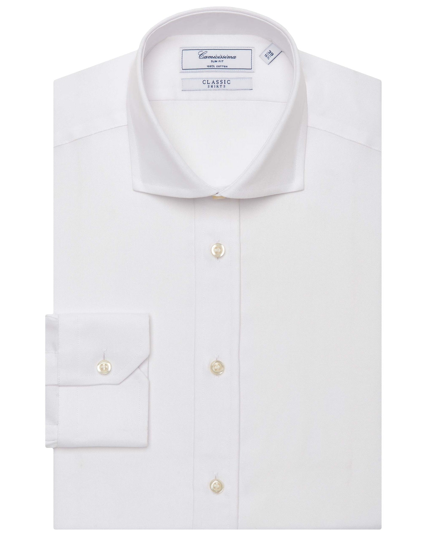 Camicissima Men’s Slim Fit Plain Shirt – White | 100% Cotton | Classic Full Sleeves