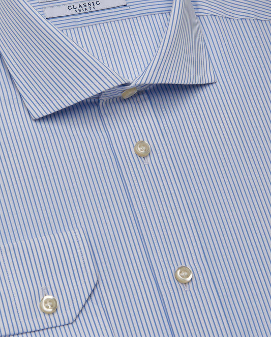 Men’s Slim Fit Striped Shirt – Light Blue | 100% Cotton | Classic Full Sleeves
